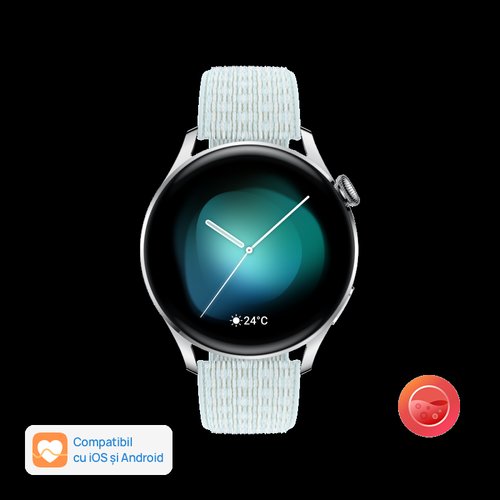 Smartwatch huawei watch 3, display amoled hd 1.43inch, 2gb ram, 16gb flash, bluetooth, nfc, gps, wi-fi, 4g, carcasa otel, rezistent la apa 5 atm, andorid/ios (albastru)