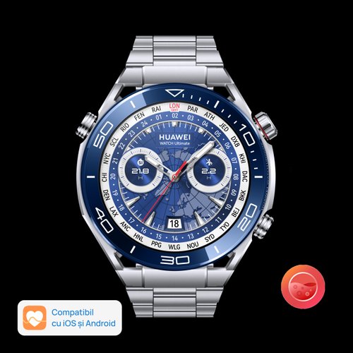 Smartwatch huawei watch ultimate voyage blue, bratara metalica (argintiu)