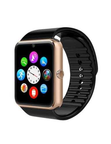 Smartwatch iuni gt08, capacitive touchscreen 1.54, procesor dual-core 1.2ghz, 128mb ram, bluetooth, bratara silicon, camera foto, functie telefon (negru/auriu)