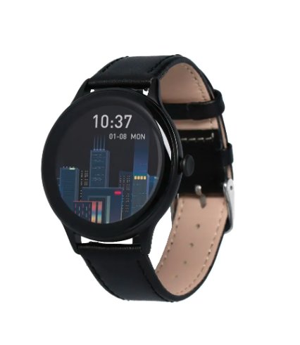 Smartwatch maxcom fw48 vanad, ecran amoled 1.32”, ip67, bluetooth, android / ios, bratara piele (negru satin)