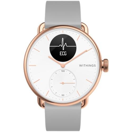 Smartwatch withings scanwatch, display oled, bluetooth, carcasa otel, bratara silicon 38mm, bluetooth, rezistent la apa, android/ios (roz/auriu)