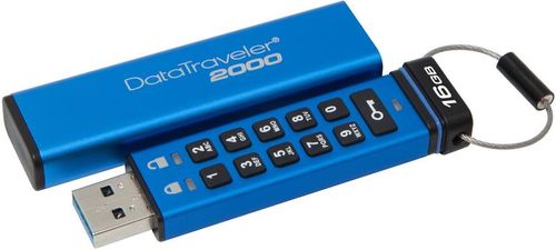 Stick usb kingston data traveler 2000, 16gb, usb 3.1, securizat (albastru)