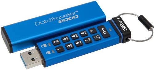Stick usb kingston data traveler 2000, 32gb, usb 3.1, securizat (albastru)