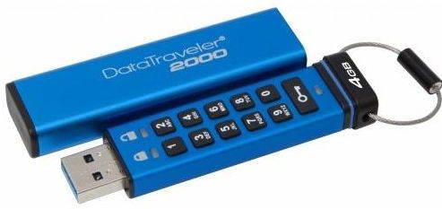 Stick usb kingston data traveler 2000, 4gb, usb 3.1, securizat (albastru) 