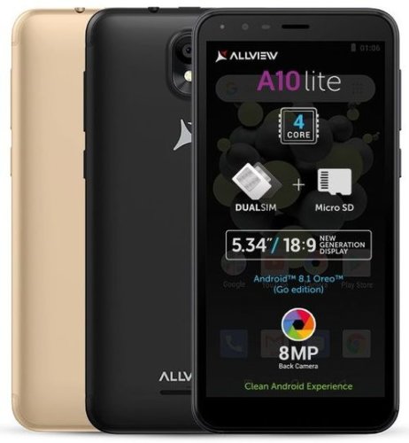 Telefon mobil allview a10 lite 2019, procesor quad-core 1.3 ghz, lcd capacitive touchscreen 5.34inch, 1gb ram, 8gb flash, 8mp, wi-fi, 3g, dual sim, android (negru)