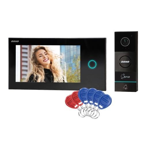 Videointerfon pentru o familie appos orno or-vid-wi-1068/b, aplicatie mobil, color, monitor ultra-plat lcd 7inch tactil, control automat al portilor, cititor carduri sd, deschidere cu ajutorul etichetelor de proximitate, negru