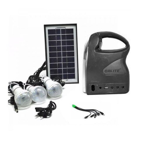 Tenq.ro Kit camping panou solar gdlite gd-7, 3 becuri, lanterna inclusa + usb incarcare