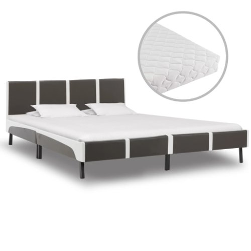 Vidaxl pat cu saltea, gri și alb, 160 x 200 cm, piele ecologică