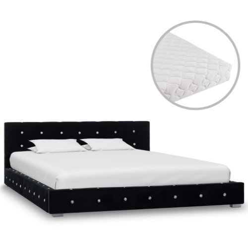 Vidaxl pat cu saltea, negru, 140 x 200 cm, catifea 