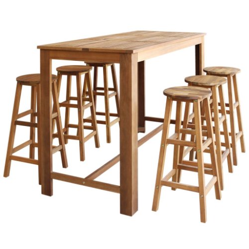 Vidaxl set masă și scaune de bar din lemn masiv de acacia, 7 piese