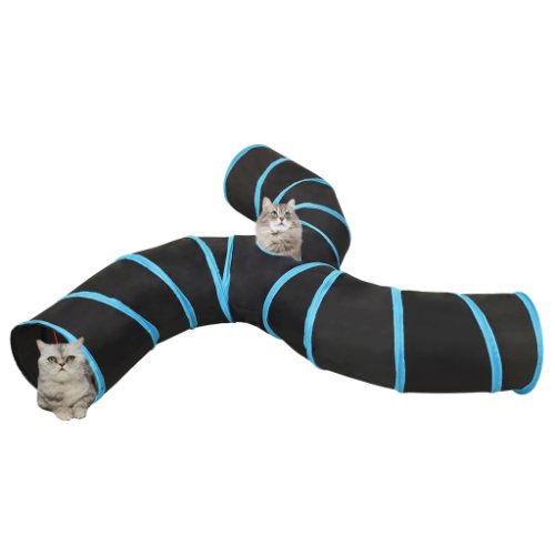 Vidaxl tunel pentru pisici 3 căi, negru și albastru, 25 cm, poliester
