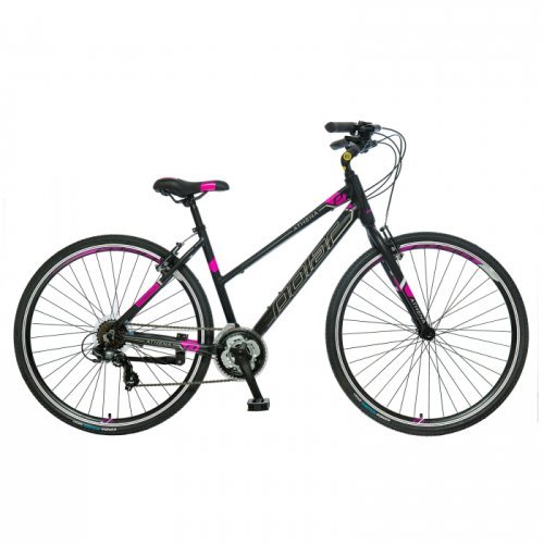 Bicicleta trekking polar athena rigid - 28 inch, m, negru-roz