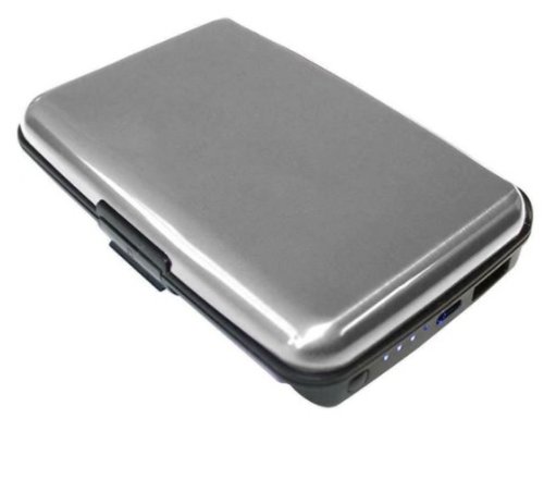  e-charge wallet argintiu / gri portofel carduri si incarcator baterie externa 2in1