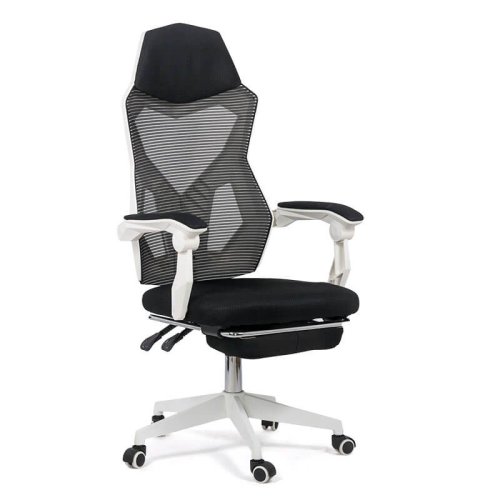 Scaun ergonomic de birou, maxim 110 kg, suport picioare retractabil, alb/negru