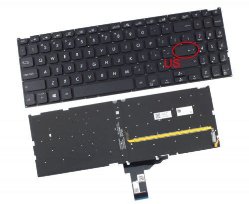 Tastatura neagra asus x515j iluminata layout us fara rama enter mic