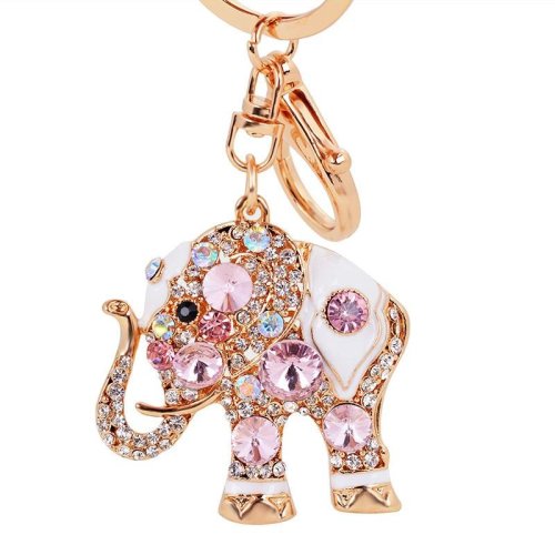 Neer Breloc pentru chei, sau ca decor pentru masina, cu elefant simpatic argintiu cu strasuri multicolore