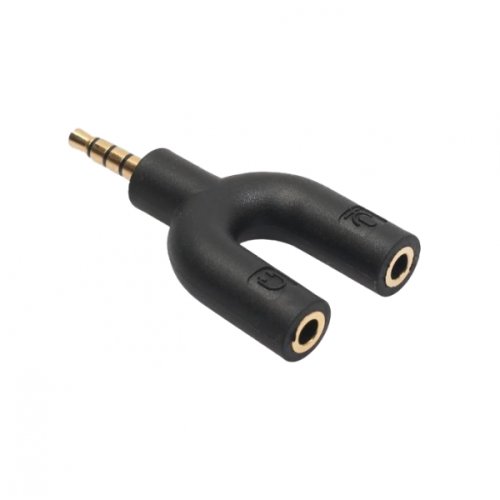 Adaptor audio jack 3.5mm de 4 pini cu 2 iesiri pentru microfon si casti plus capac negru