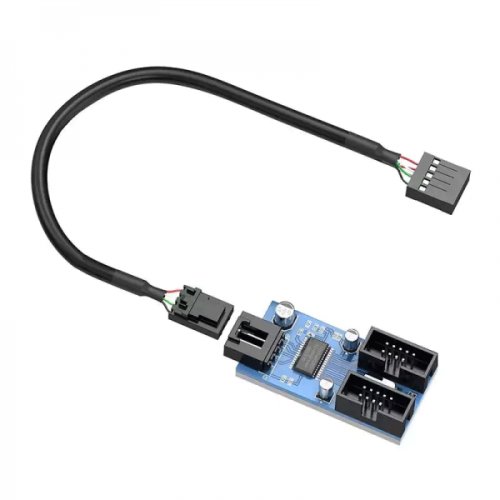 Cablu adaptor usb 2.0 1 x usb tata la 2 x usb mama 9 pini pentru conectarea dispozitivelor albastru