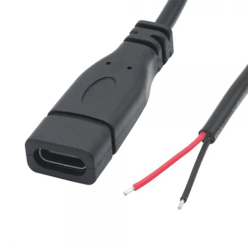 Cablu cu mufa usb 2.0 type-c mama la 2 fire deschise 25 cm negru