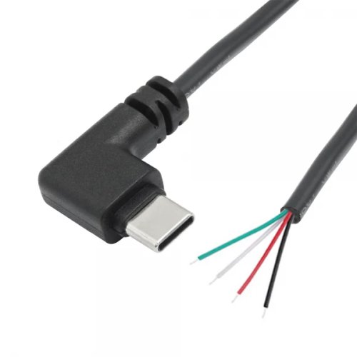 Cablu cu mufa usb 2.0 type-c unghi 90 grade tata la 4 fire deschise 25 cm negru