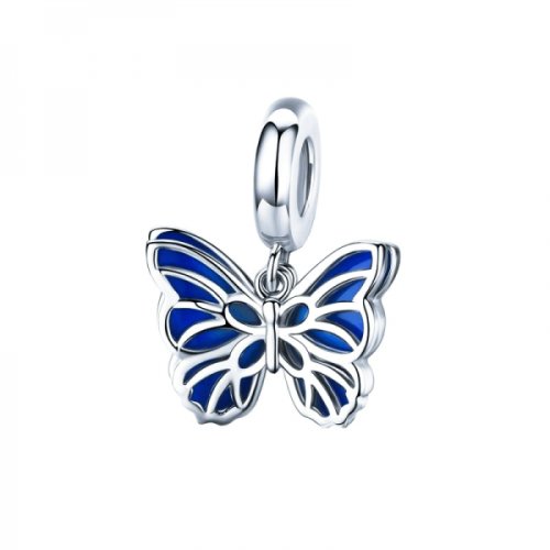 Talisman charm argint 925 krassus blue butterfly pentru bratara sau pandantiv lant model fluture
