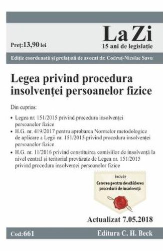 Legea privind procedura insolventei persoanelor fizice act. 7.05.2018