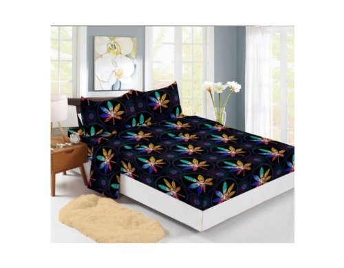 Husa de pat finet + 2 fete de perna, pentru saltea de 140x200 cm, frunze colorate ?