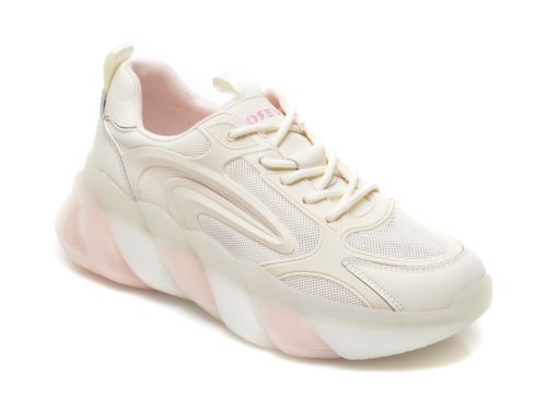 Pantofi sport flavia passini albi, a5229, din material textil si piele naturala