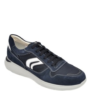 Pantofi sport geox bleumarin, u029dc, din material textil si piele intoarsa