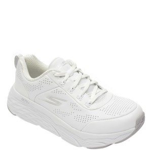 Pantofi sport skechers albi, max cushioning elite step up, din material textil si piele naturala