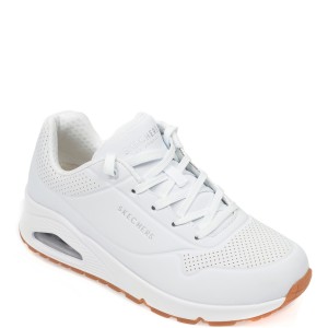 Pantofi sport skechers albi, uno stand on air, din piele ecologica