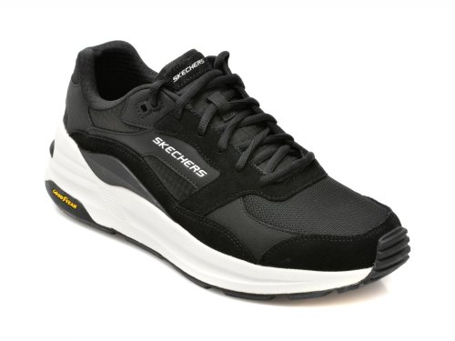 Pantofi sport skechers negri, global jogger, din material textil si piele naturala