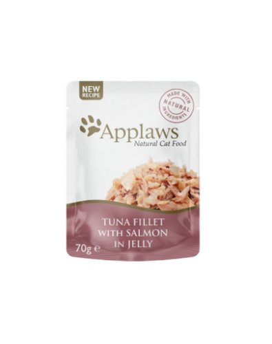 Applaws cat pouch jelly tuna fillet with salmon 16 x 70 g pliculete pisica, ton cu somon in aspic