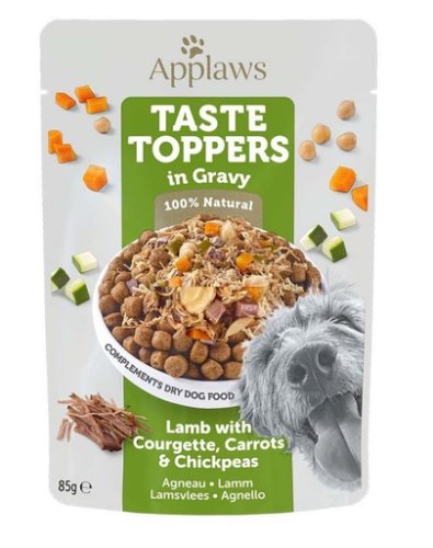 Applaws dog taste toppers in gravy lamb with carrots   chickpeas 12 x 85 g plicuri hrana caine, cu miel, morcov si naut