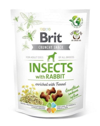 Brit care dog crunchy crakcer insect rabbit recompense pentru caini, cu insecte si iepure 200 g