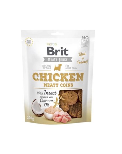Brit jerky chicken with insect meaty coins recompense cu pui si insecte pentru caini 200 g