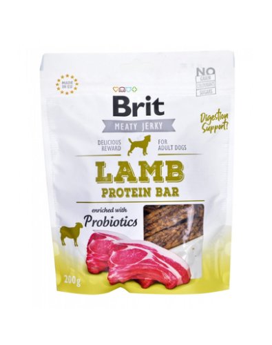 Brit jerky snack lamb protein bar 200g recompense caini, cu miel