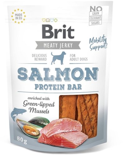 Brit jerky snack salmon protein bar recompense caini, cu somon 80 g