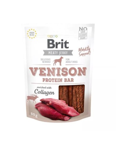 Brit jerky snack venison protein bar batoane pentru caini, cu vanat 80g