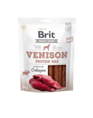Brit jerky snack venison protein bar recompensa pentru caini 200 g cu vanat
