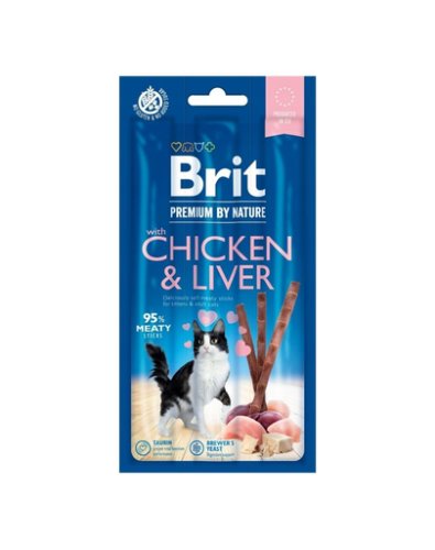 Brit premium by nature cat sticks chicken liver recompense pisici adulte, cu pui si ficat 15 g