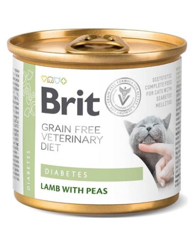 Brit veterinary diet diabetes lamb pea pentru pisici cu diabet 24x200 g hrana dietetica