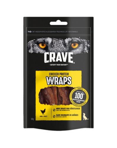 Crave wraps pui 10x50g recompensa caini adulti, proteica fara cereale