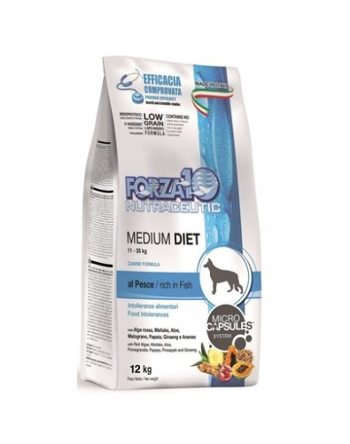 Forza10 medium diet hrana uscata hipoalergenica caini adulti de rase medii, cu peste 12 kg