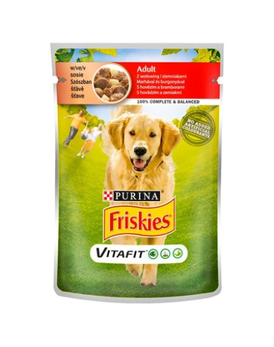 Friskies vitafit adult hrana umeda pentru caini adulti cu carne de vita si cartofi in sos 20x100g