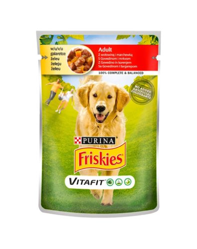 Friskies vitafit adult hrana umeda pentru caini adulti cu carne de vita si morcov 20x100g