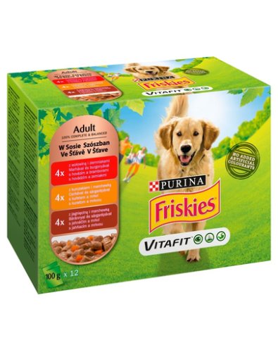 Friskies vitafit hrana umeda cu mix de carne pentru caini adulti 12x100g
