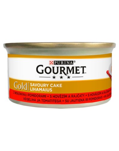 Gourmet gold savoury cake hrana umeda cu carne de vita si rosii pentru pisci adulte 85 g