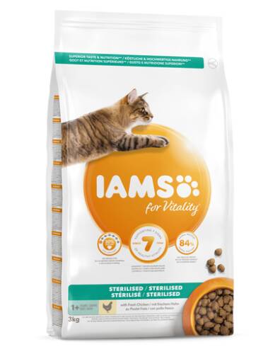 Iams for vitality pentru pisici adulte, sterilizate, cu pui 3 kg