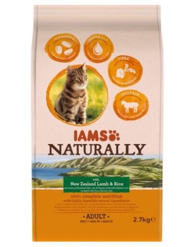 Iams naturally adult cat with new zealand lamb   rice hrana uscata pisici adulte, miel si orez 2,7 kg